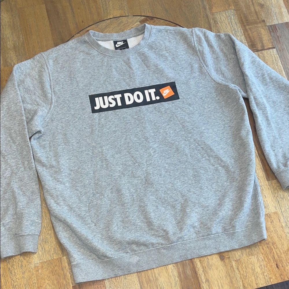 Nike‎ Mens Just Do It Crewneck Sweatshirt Gray Graphic Fleece Pullover XL